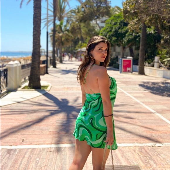 Zara Flowy Mini Dress Green - Picture 6 of 16